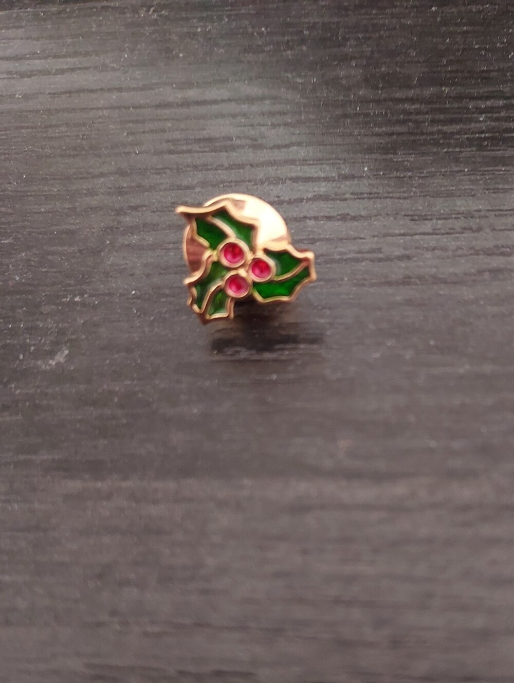 Gold-Tone Holly Brooch with Green Enamel Leaves and Pink Accents
